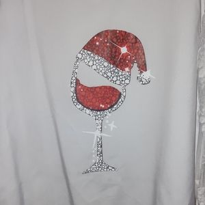 White Graphic T-Shirt with Red Embellished Wine Glass